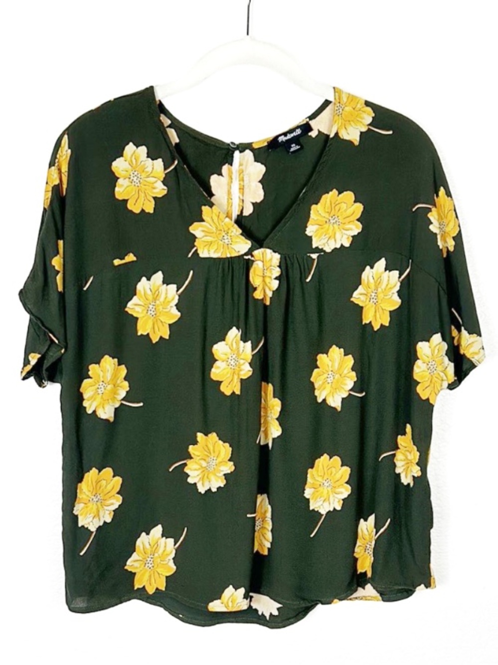 Madewell flutter sleeve Rhyme boho floral green yellow top  in Fall flower SZ XS